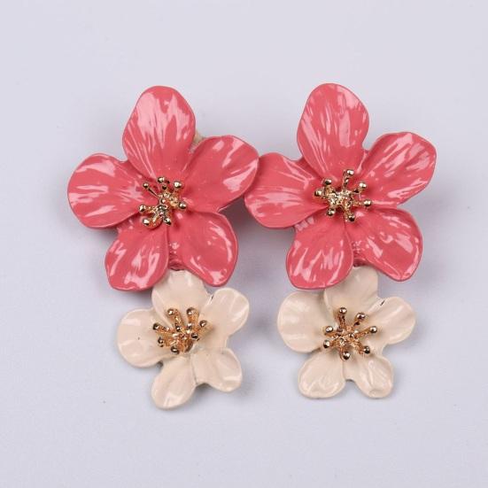 1 Pair Colorful Flower Stud Earrings Matte Bright Color Elegant Nonallergic Sweet Flower