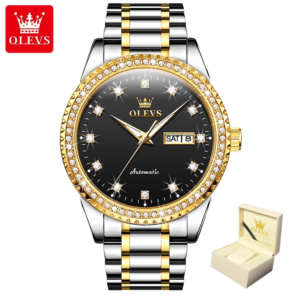OLEVS Мужские часы с бриллиантовым циферблатом, деловые светящиеся механические часы, элитные часы