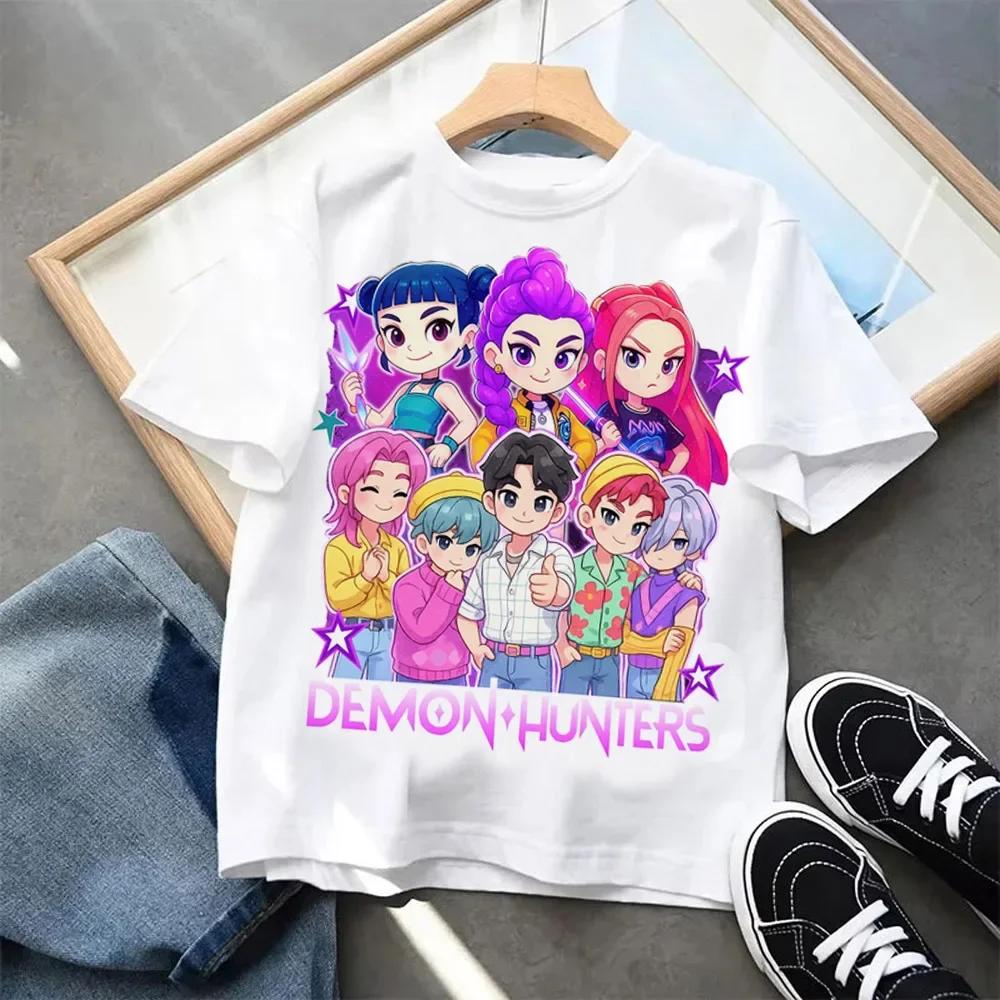 Kpop Охотники на демонов Футболка с коротким рукавом Харадзюку Дизайн с тигром Детская одежда для мальчиков и девочек