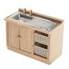 Dollhouse Sink Cabinet Miniature: 1/12 Scale Kitchen Island with Washbasin Basket for Restaurant Pantry, Mini Wood Furniture with Storage Rustic