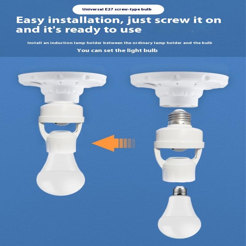 AC 85-265V Держатель лампы с датчиком движения человека PIR, регулируемая задержка времени, переключатель, светодиодный ночник 360 градусов, патрон E27