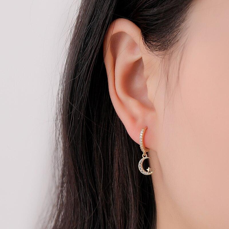 925 стерлингового серебра маленькие звезды луна серьги кольца для женщин предотвратить аллергию подвески серьги изящные ювелирные изделия