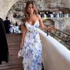 Spring and Summer New Shoulder Women's Fashion Chiffon Print Long Elegant Evening Dress