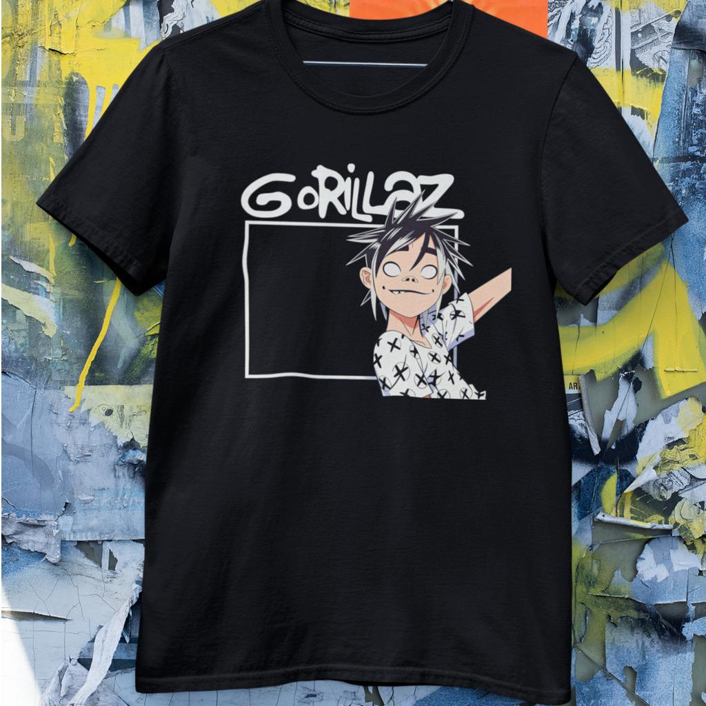 Черная футболка с графическим рисунком в стиле мультфильмов Gorillaz, футболка с принтом в стиле альтернативной музыки