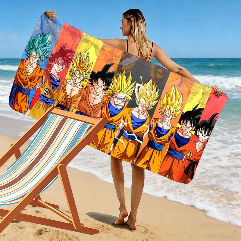 Anime Dragon Ball Goku Print Beach Towel, Large Soft Quick Dry Towel for Beach Camping Swimming