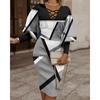 Autumn Winter Long Sleeve V-neck Slim Waist Wrap Hip Dress for Women Elegant Plaid Pencil Midi Dresses
