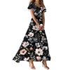 Women's Casual Fashion Print Long Dresses V-Neck Short Sleeve Dresses