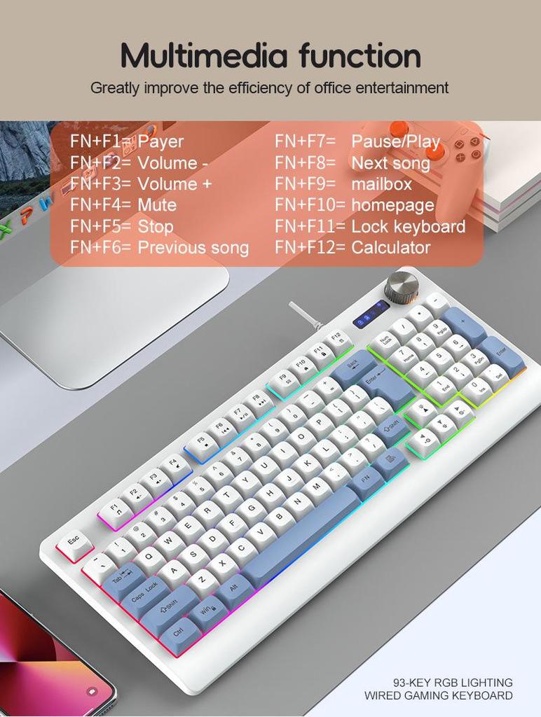 K93 Проводная игровая клавиатура - 93-клавишная RGB механическая клавиатура