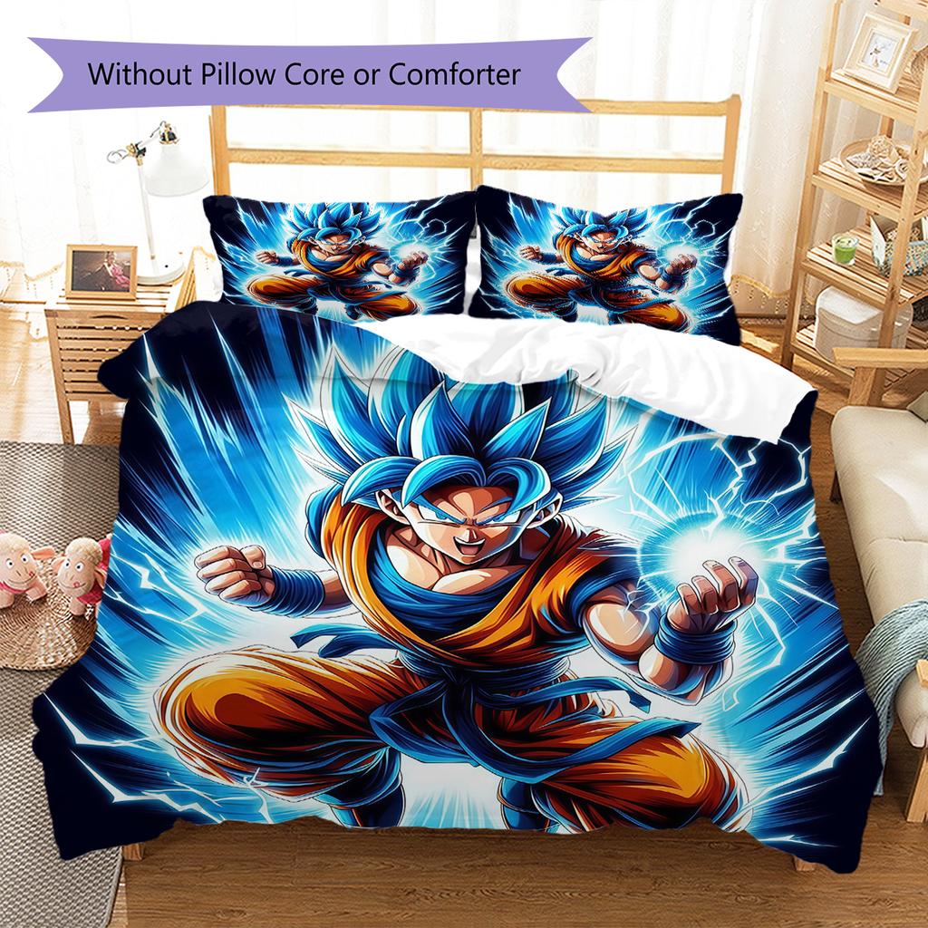 Постельное белье с узором Сон Гоку, Комплект с одеялом, Пододеяльник, Наволочка, Домашний подарок на день рождения (1 пододеяльник + 2 наволочки, без наполнителя)