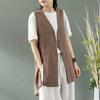 Womens Cotton Linen Vest V-neck Long Waistcoat Summer