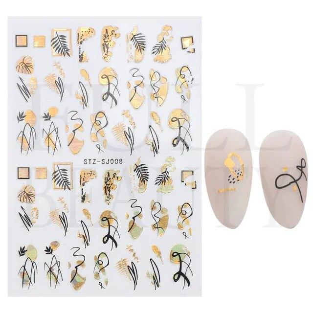 Lily Flower Geometric 3D Nail Stickers Maple Leaves Lines Nail Art Adhesive Sliders Red Berries Decals Decoration PPSTZ-SJ027