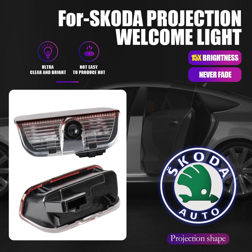2PCS Car Badge Door Welcome Lights LED Laser Projector Lamps for Skoda Superb 2009 2013 2014 Emblem Auto Replacement Accessories