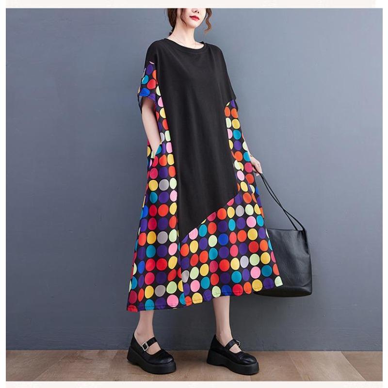 Новое летнее женское длинное платье больших размеров из хлопка в горошек, цветное пэчворк, элегантное модное макси-платье А-силуэта