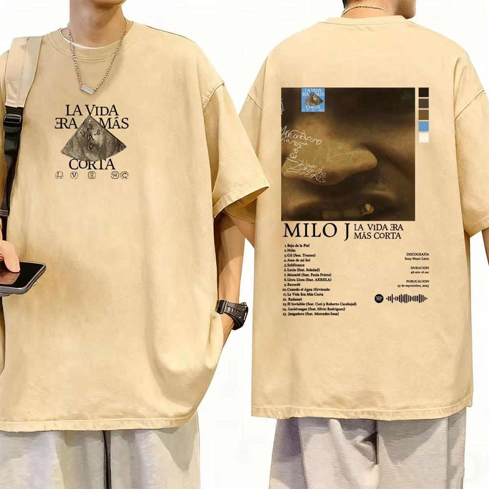 Rapper Milo J La Vida Era Mas Corta Album Graphic Tshirts Men Women Hip Hop Fashion Pop Music T Shirt Male Oversized Streetwear
