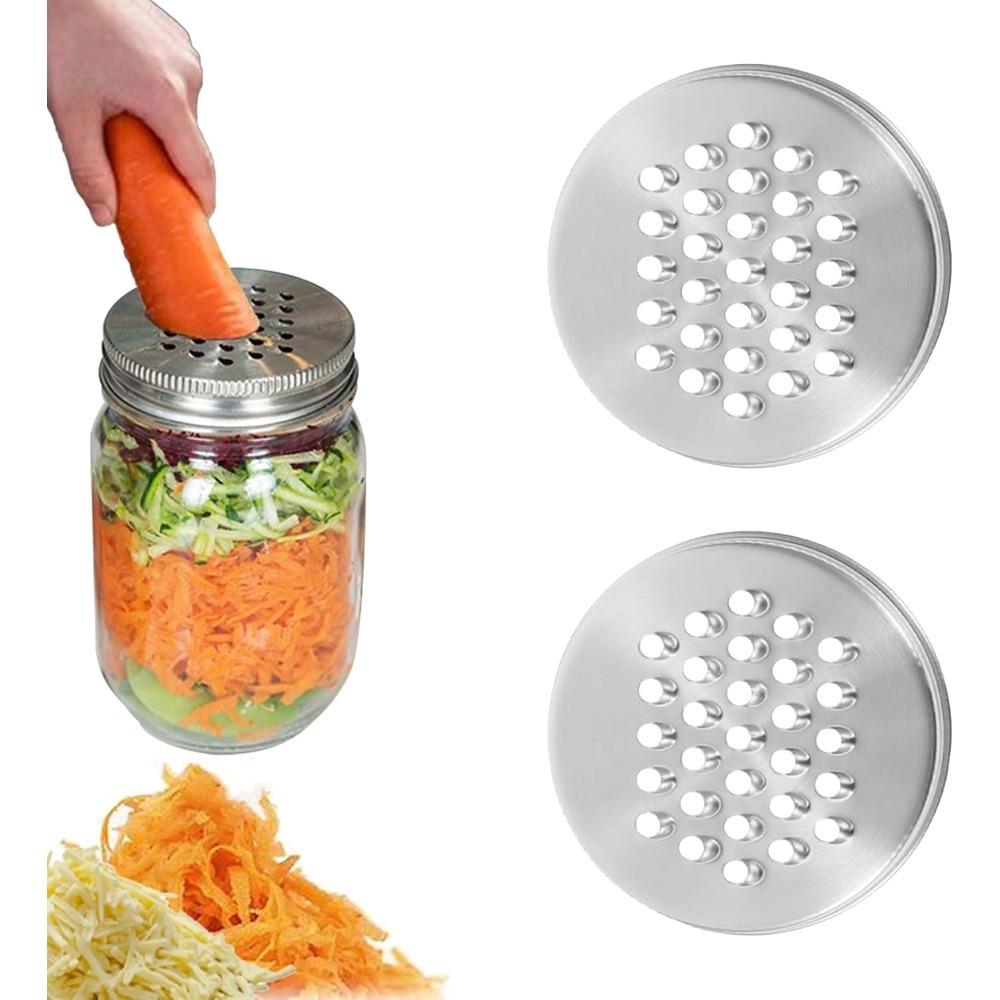 2Pcs 86mm Mason Jar Grater Lid Stainless Steel Regular Mouth 2-in-1 Mason Jar Shredder Cap Canning Jar Cheese Spice Zester Lid 1
