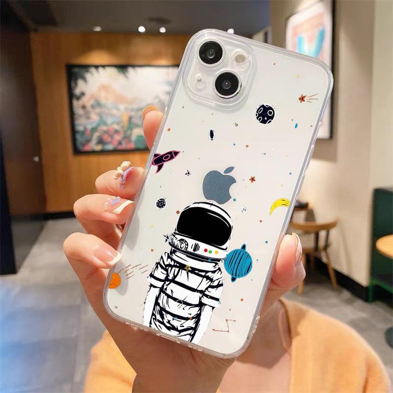 Космонавт милый роскошный прозрачный мягкий чехол для телефона iPhone 15 14 13 12 11 Pro Max XS X XR 7 8 Plus противоударный чехол Fundas