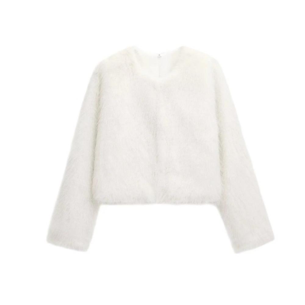 Модная женская куртка из искусственного меха с эффектом искусственного меха, с круглым вырезом и длинными рукавами, короткая