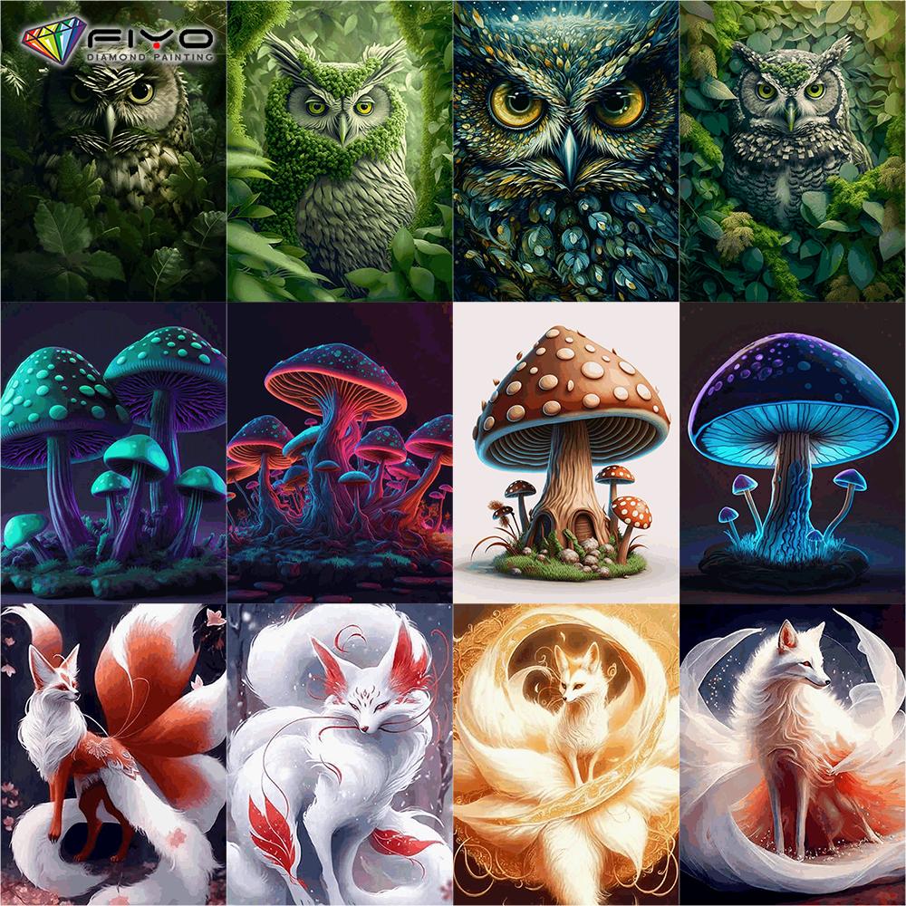 Diamond Painting Full Drill Owl Round Diamond Painting Handmade Mushroom Beautiful Fox Diy Diamond Mosaic Painting Home Decoration