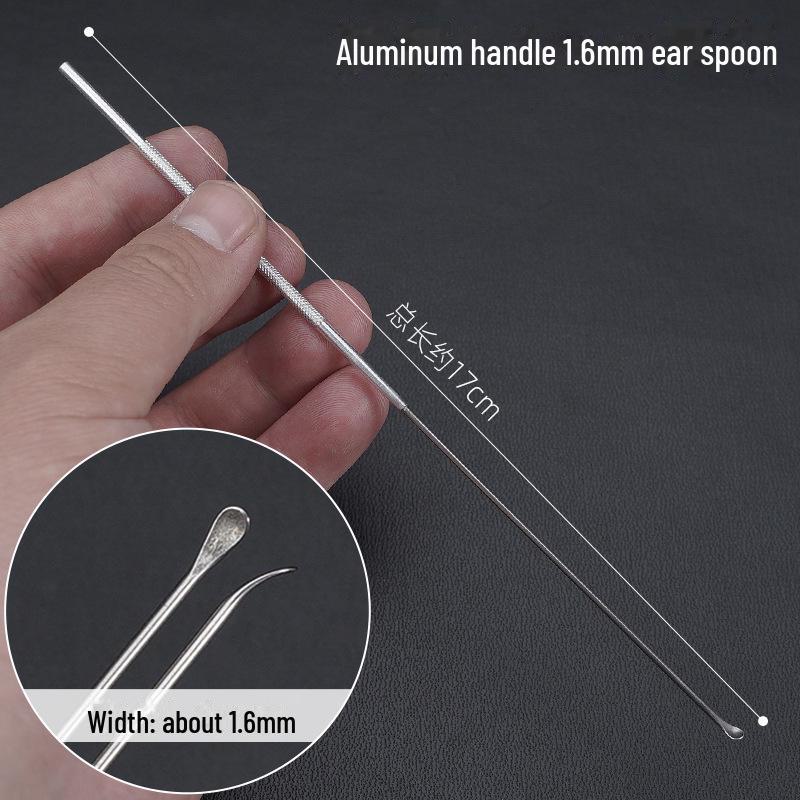 Набор инструментов для чистки ушей с алюминиевой ручкой: Большие и маленькие ложки-сверла, лопатка, ватная палочка, крючок для ушной серы, грибовидный сверло.