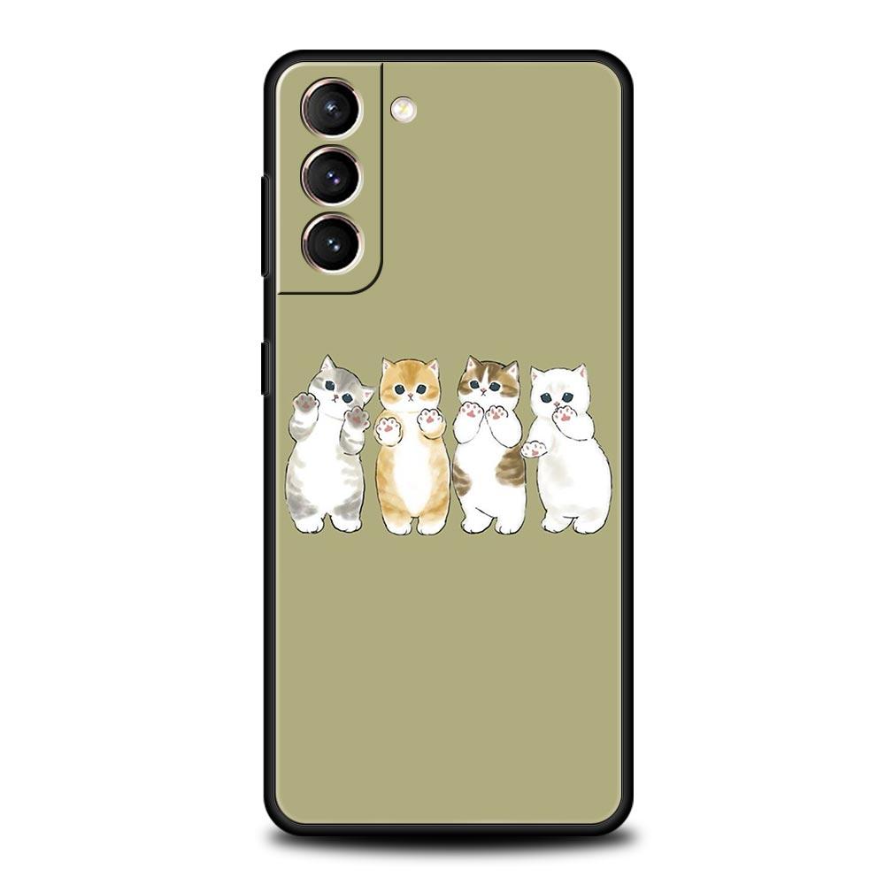 Милые Животные Мультяшный Кот Чехол Для Телефона Для Samsung Galaxy S26 Ultra S25 Plus S24 FE S23 S22 5G S21 S20 Чехол Черный Мягкий