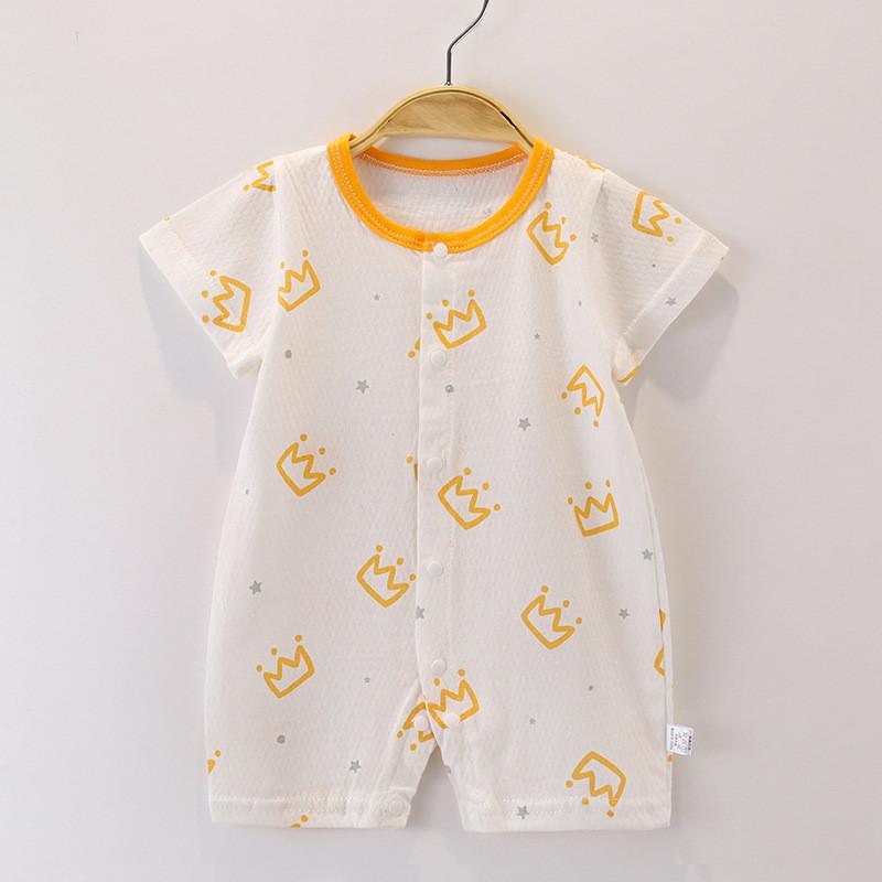 Dinosaur Bear Rabbit Strawberry Print Baby Summer Cotton Romper With Short Sleeves For Newborns And Infants