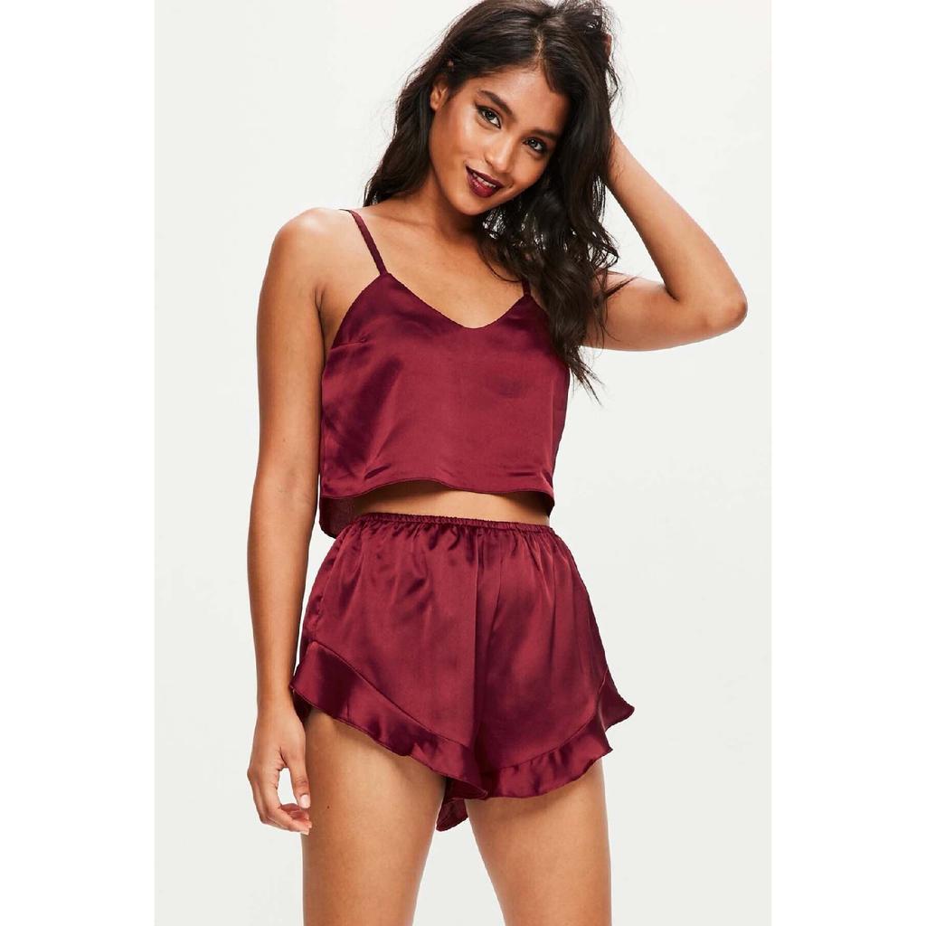 Атласные шорты Пижамный комплект Бордово-красный