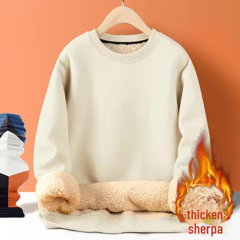 Мужской зимний бархатный свитер из овчины с круглым вырезом - плотная, красивая и свободная куртка с длинными рукавами