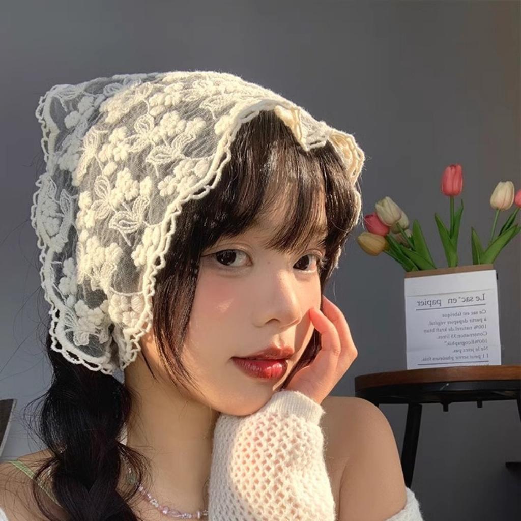 Французская ретро цветочная кружевная повязка на голову женская милая шелковый платок приморская сумка головной треугольный платок литературный фото-шарф