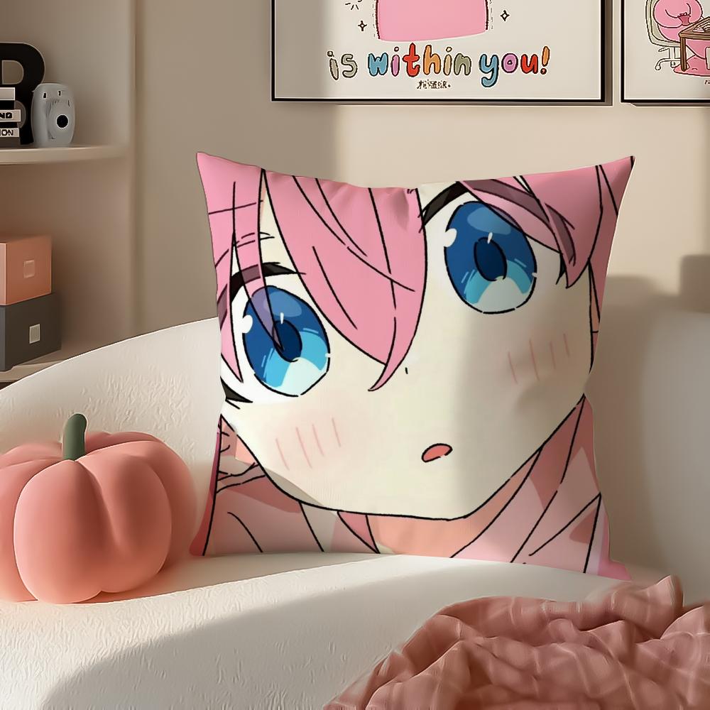 Retro Anime BOCCHI THE ROCK Cushion Cover Pillowcase Short Plush Invisible zipper Room Sofa Cushion Cover