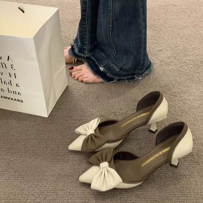 Женская обувь с острым носком, кожаная обувь на лето 2024 года, сандалии на шпильках для женщин, закрытые, бежевые, винтажные, на тонком каблуке, Vip H Shoe F Or