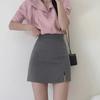 Women's Summer 2024 Slim Gray A-Line Skirt: High-Waisted Slit, Workwear Style, Knee-Length