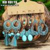RUI RUI YU Fashion Bracelet 3Pairs Boho Gypsy Women Feather Round Hollow Dangle Hook Earrings Party Jewelry