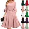 Women's Elegant Bell Sleeve Cocktail Party Dresses For Wedding Guest Fit And Flare Church Midi Evening Dress