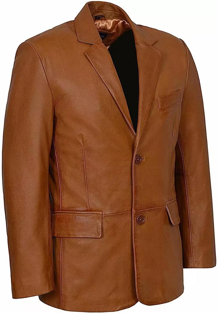 Formal Party Business Handmade Brown Men's Genuine Lambskin Leather Blazer Coat