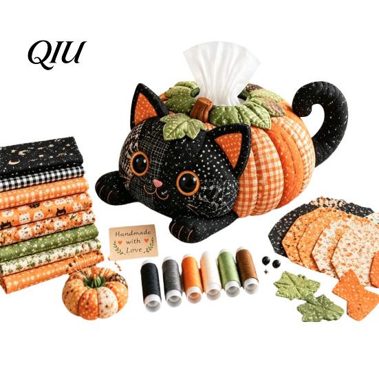 Immersive Weekend Hobby Project Tissue Box DIY Sewing Kit, Halloween Theme, Patchwork Fabric Craft Party Home Accents Set, Handicraft Quilted