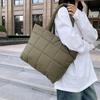 Simple Cotton Clothes Down Bag 2025 New Sewing Line Plaid Bag Fashionable Plain Board Large Capacity Tote Shoulder Bag
