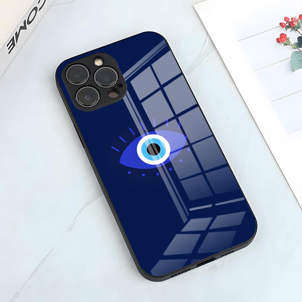 Счастливый Синий Сглаз Чехол для Телефона Для IPhone 17 Pro Max 15 Pro 16 14 Plus 12 13 Mini 11 Pro Ударопрочный Стеклянный Чехол