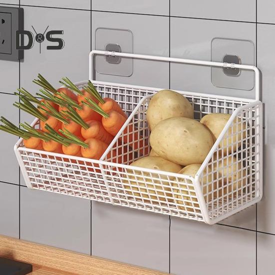 Настенная корзина для хранения, прочная несущая конструкция, полая, простая в установке, кухонный органайзер для овощей и лука, держатель для хранения
