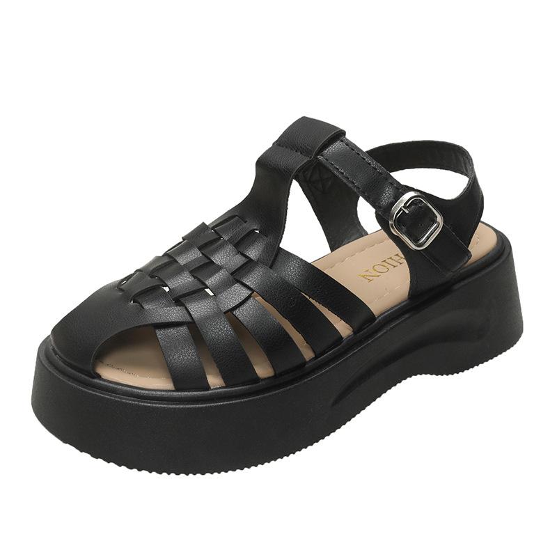 Сандалии Baotou на толстой подошве с юбкой, женские летние плетеные римские туфли, женская пляжная обувь Piggyback, модная женская летняя дышащая обувь