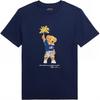 Футболка Polo FW24 с принтом медведя и букв, с круглым вырезом, повседневная, с коротким рукавом, детские топы, темно-синяя CWPOTSHY8020888-410