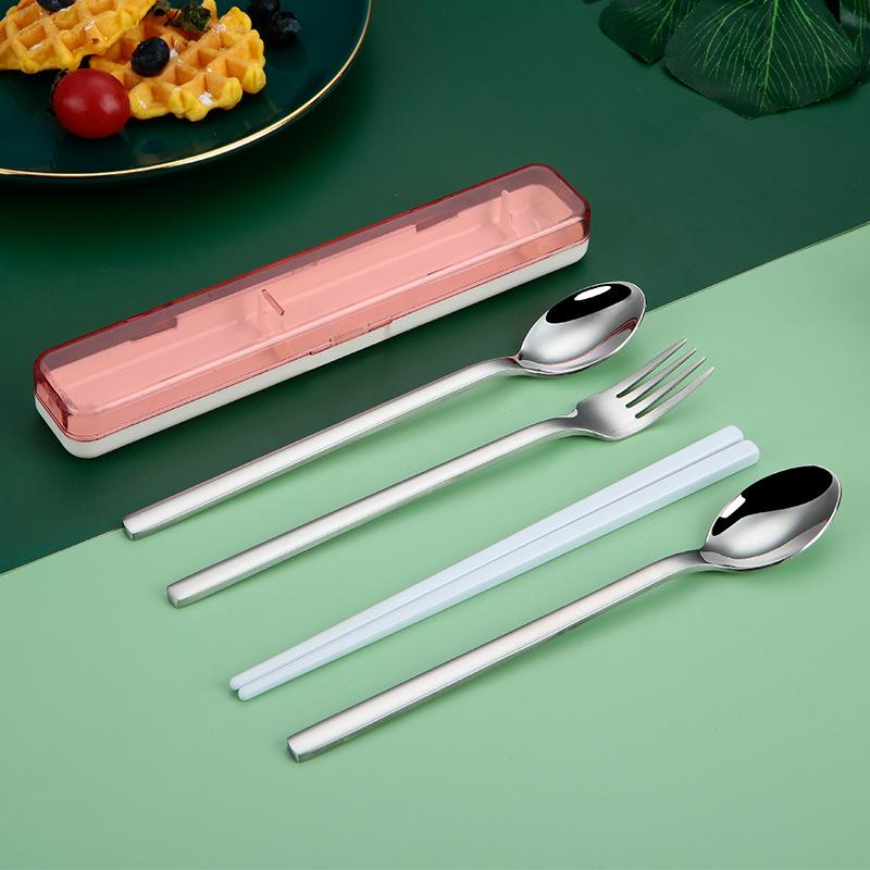 Портативный набор столовых приборов из нержавеющей стали для пикника на открытом воздухе, вилка, ложка, палочки для еды, столовые приборы, набор с коробкой, кухонные принадлежности