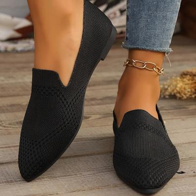 Женские туфли на плоской подошве с острым носком, однотонные трикотажные туфли без застежек, повседневные дышащие балетки, женские туфли на плоской подошве, лоферы, популярные