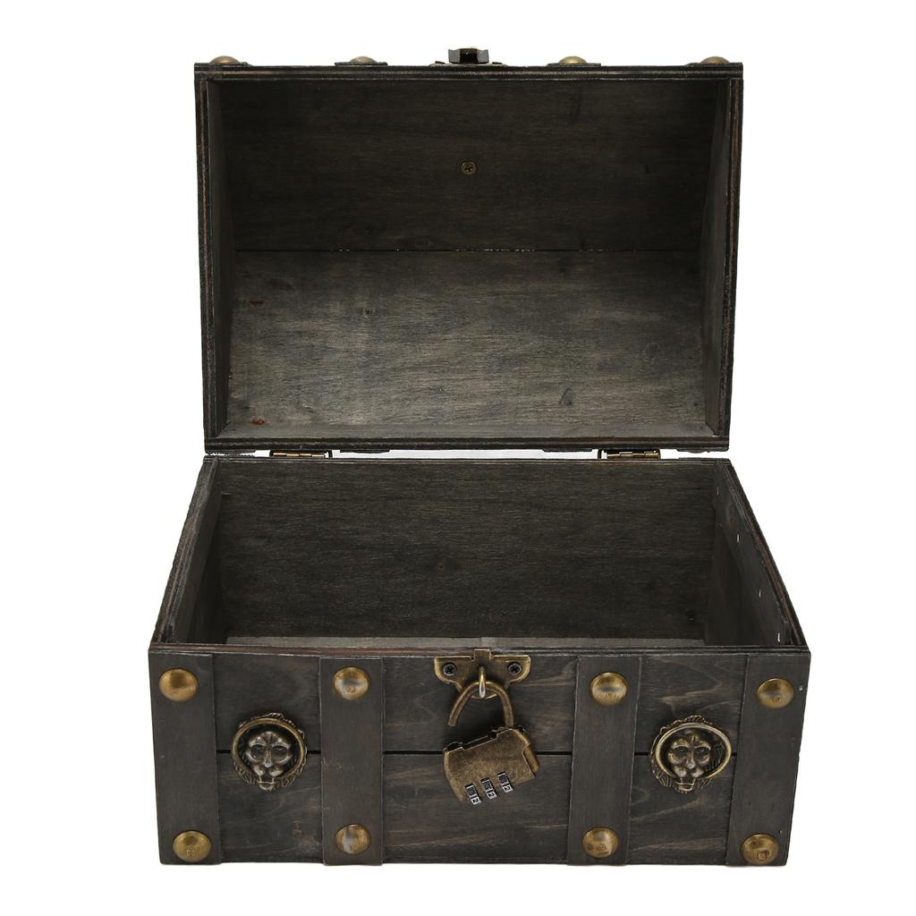 Wooden Treasure Chest Boxes Hand Crafted Vintage Wooden Box with Mini Metal Lock for Storing