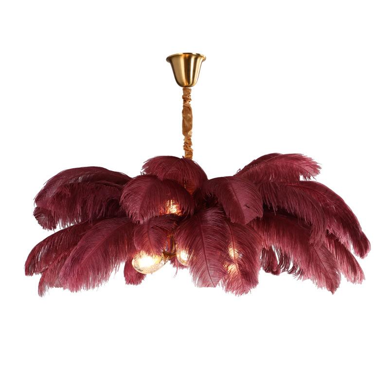 Lampu Gantung LED Bulu Burung Unta Alami Lampu Gantung Kamar Tidur Gantung Lampu Dekor Pencahayaan Restoran Lampu Gantung