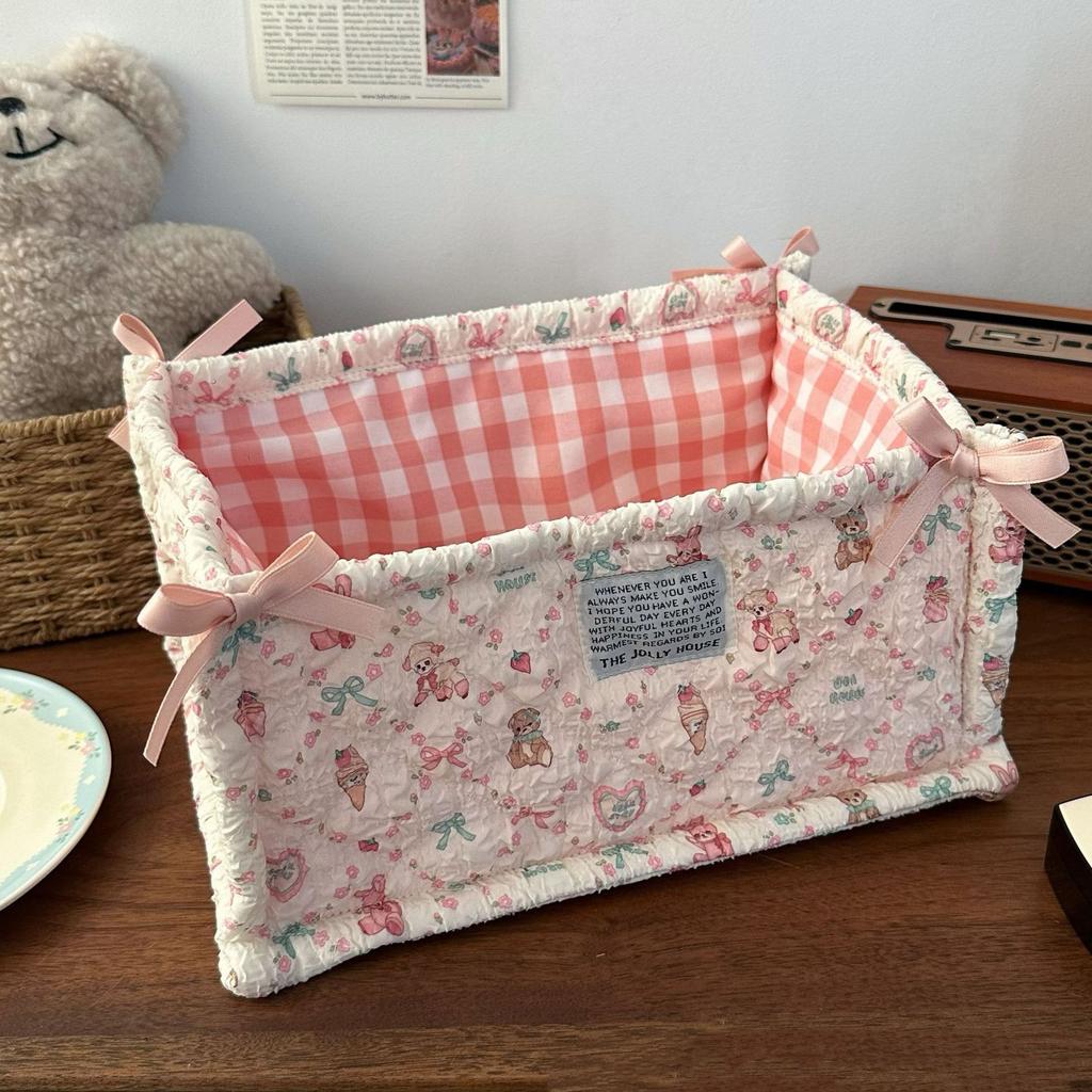 Квадратная корзина для хранения Кружевной цветок Настольный органайзер Корзина для хранения Корейская стеганая корзина для хранения Милый каркас для хранения Украшение