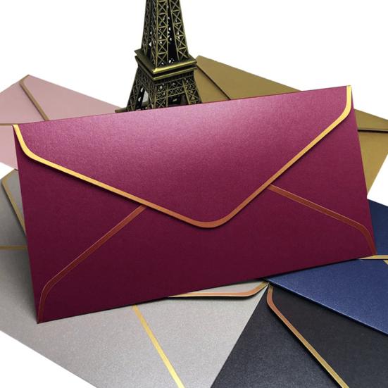 10 шт., конверт с золотой каймой, V-образный клапан, быстрая печать, винтажный роскошный офисный чек, письмо, рассылка, поздравление с днем ​​рождения, выпускной, свадебная вечеринка, приглашение