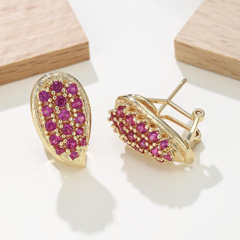 Sparkling Pink CZ Stud Earrings Gold Color Oval Shaped Pave Cubic Zirconia Earrings for Women Party Jewelry Bridal AccessoriesGood product