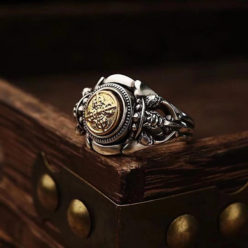 Thai Anemone Capricorn Ring Men's Trendy Personality Domineering Student Punk Retro Rotatable Open Ring