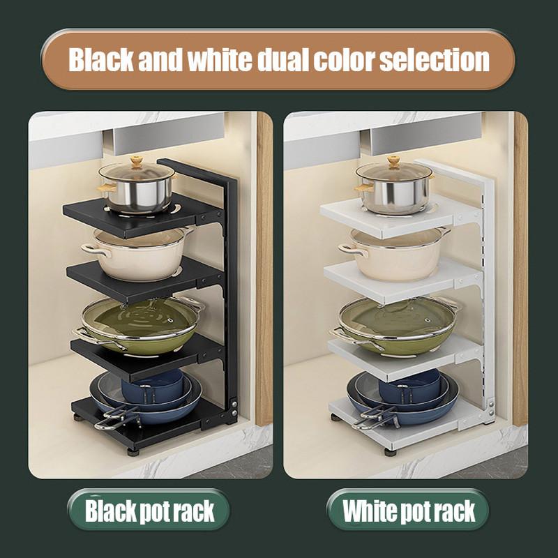 Кухонная полка для хранения, регулируемая полка для хранения кастрюль, под шкафом, многоуровневая, защелкивающаяся полка для кастрюль для организации хранения на кухне