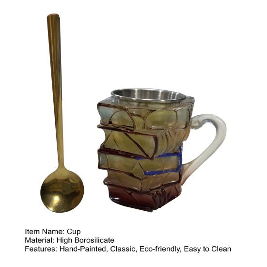 Painted Book Mug with Spoon Creative 3D Stack Book Coffee Cup Retro Novel Style Cup Collection Gifts for Literature Lovers